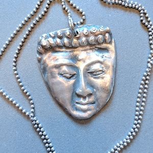 Handmade silver Buddha head pendant necklace